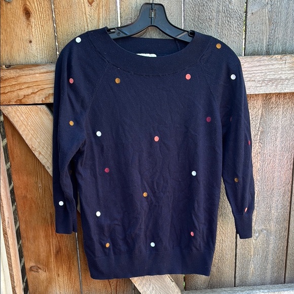 LOFT Blue lightweight Crew Neck Sweater with Polka Dots size small - Picture 2 of 7